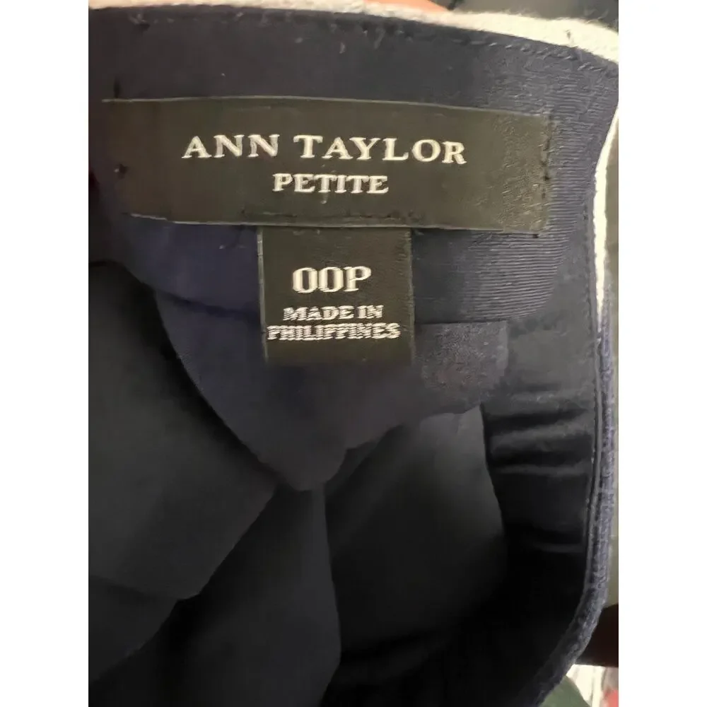 Ann Taylor Petite Striped Stretch Pencil Skirt Women 00P Navy Blush Lined OFFICE